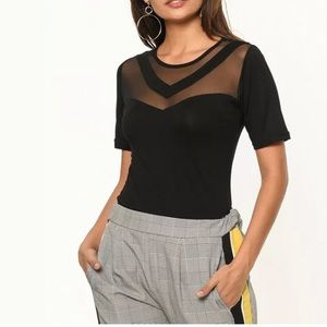 Black Sheer-Panel Crewneck Tee Size XL